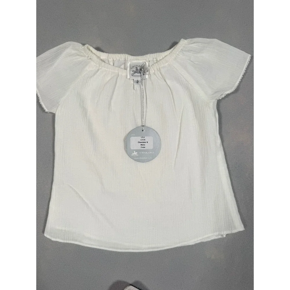 Charabia Paris Girls White Blouse and Floral Skirt Set Size 2 Made In France NEW